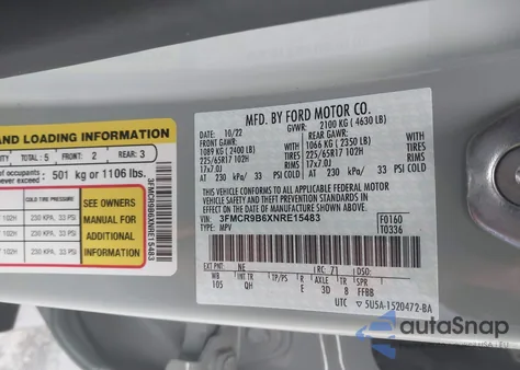 2022 Ford Bronco Sport Big Bend из США, поврежденный, VIN 3FMCR9B6XNRE15483